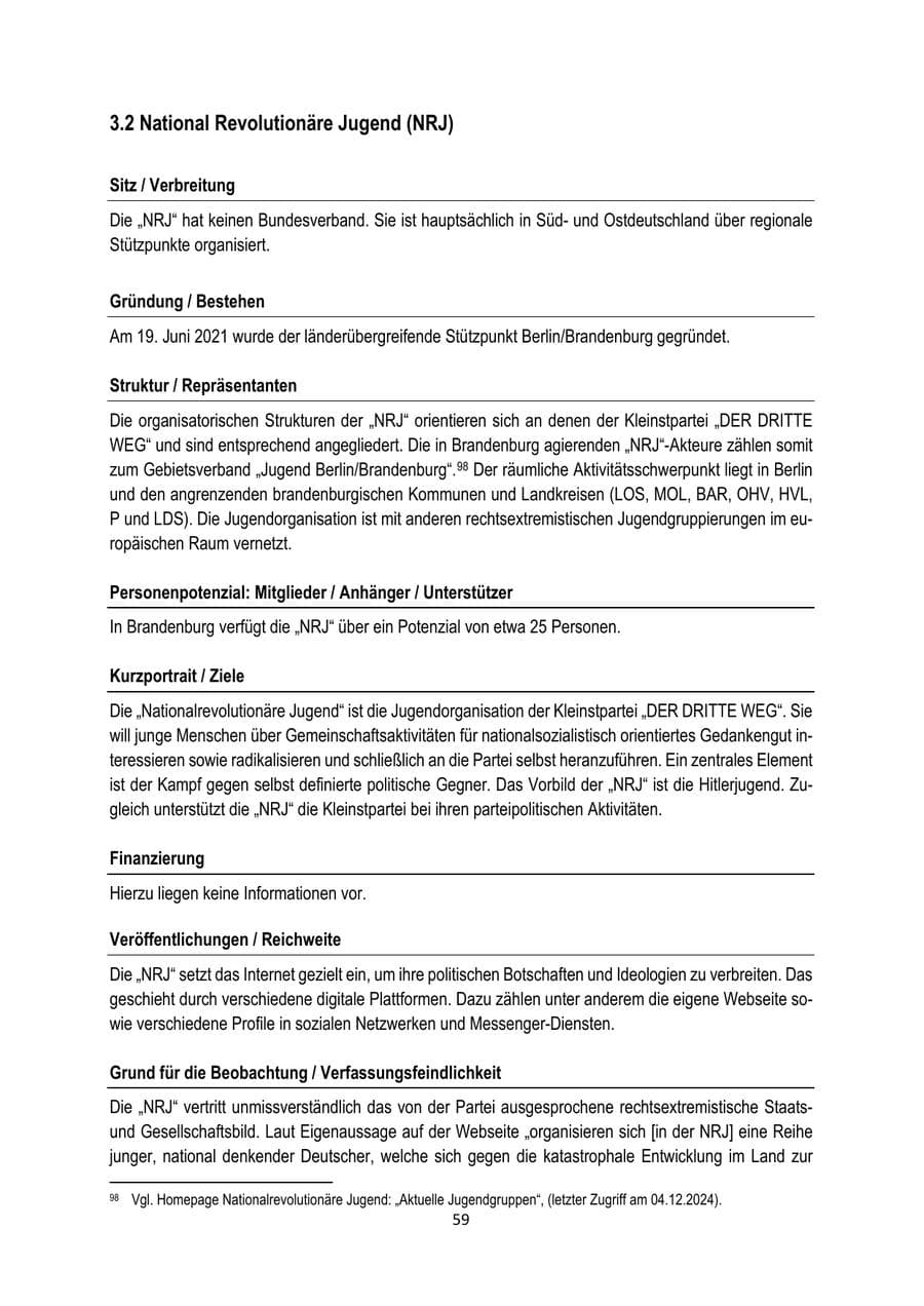Seite 59 des Verfassungsschutzbericht 2024 Brandenburg