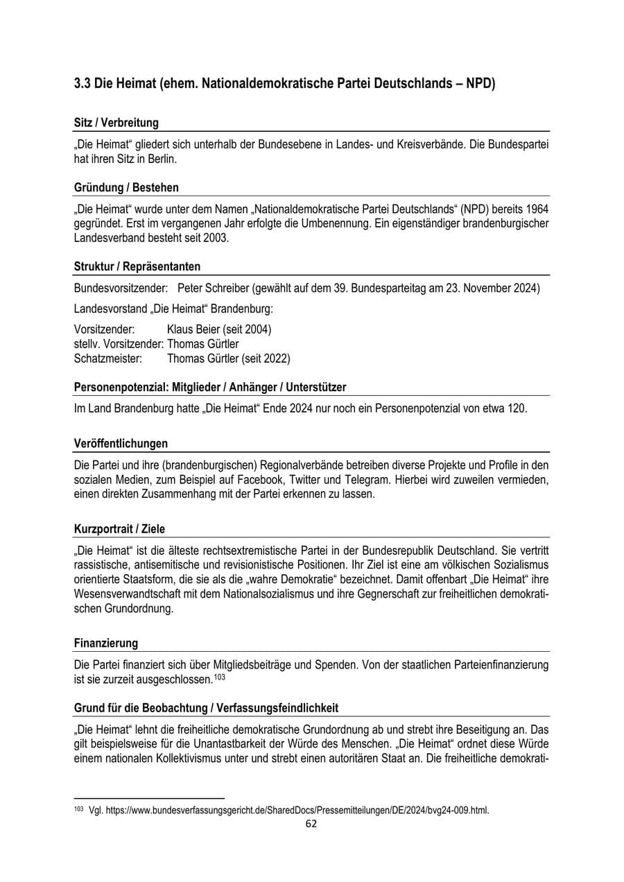 Seite 62 des Verfassungsschutzbericht 2024 Brandenburg