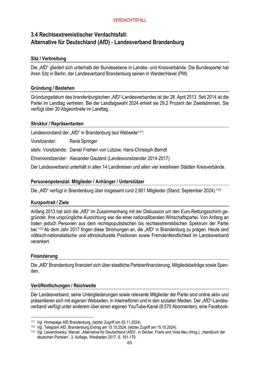 Seite 65 des Verfassungsschutzbericht 2024 Brandenburg