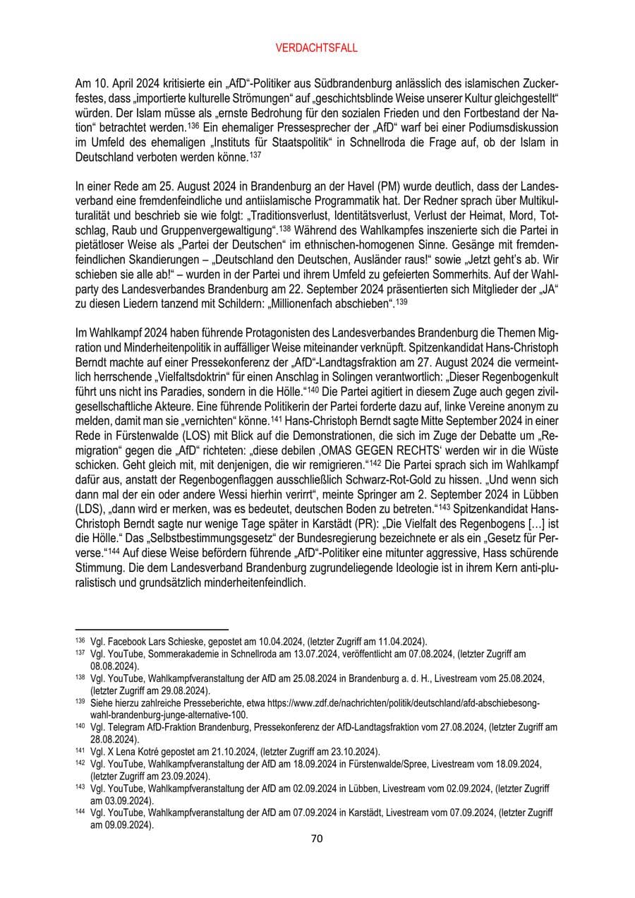 Seite 70 des Verfassungsschutzbericht 2024 Brandenburg