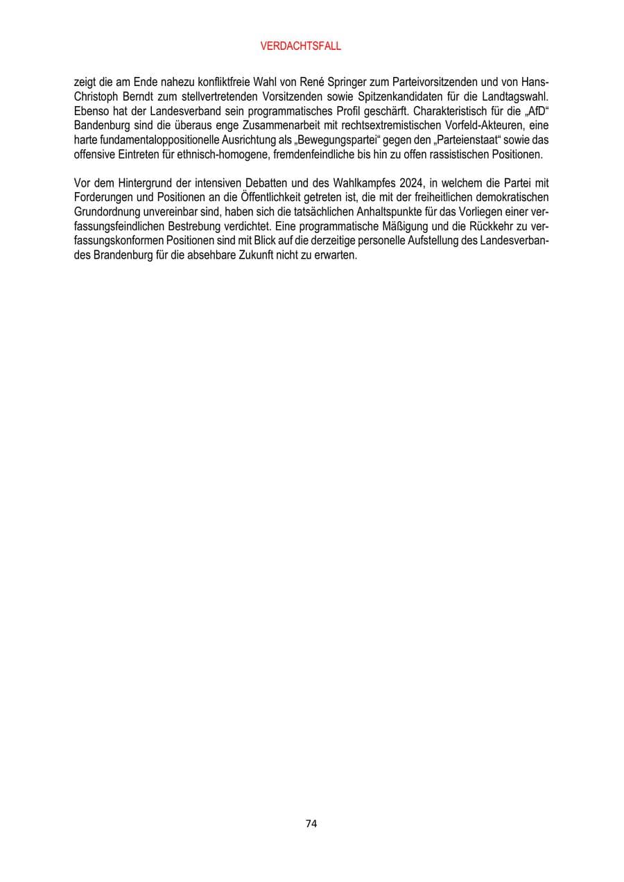 Seite 74 des Verfassungsschutzbericht 2024 Brandenburg