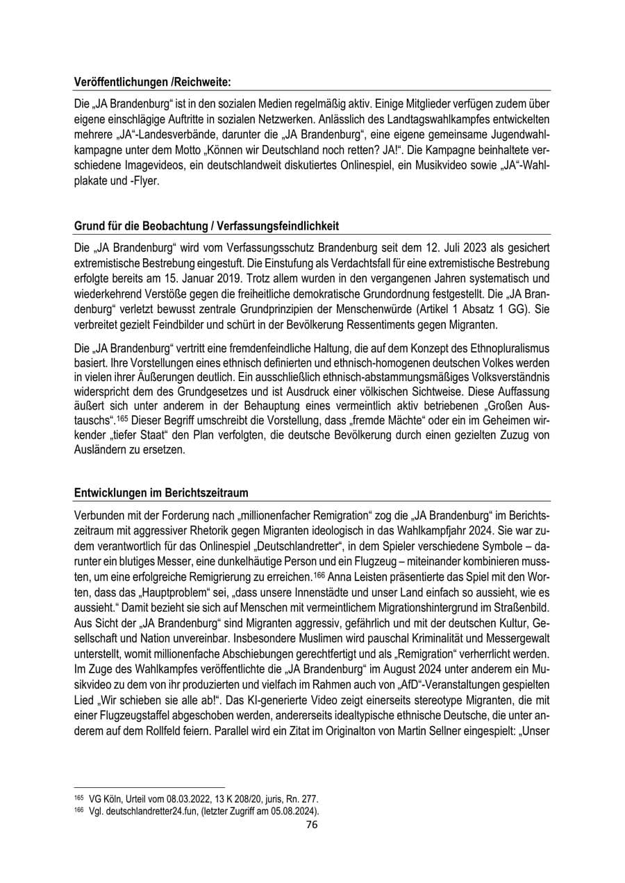 Seite 76 des Verfassungsschutzbericht 2024 Brandenburg