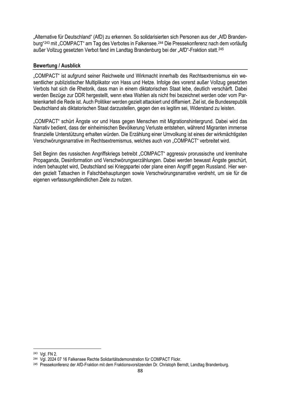 Seite 88 des Verfassungsschutzbericht 2024 Brandenburg