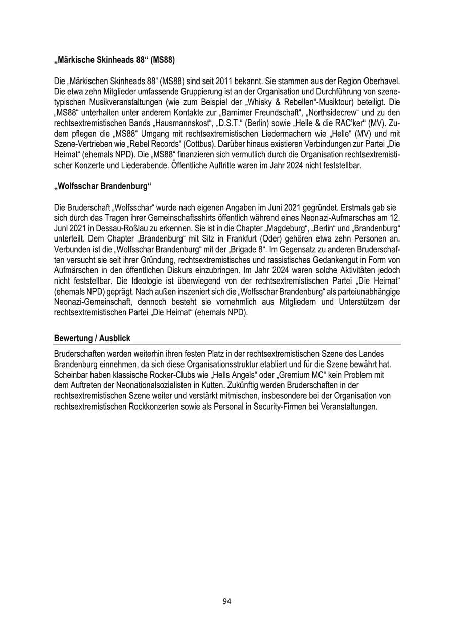 Seite 94 des Verfassungsschutzbericht 2024 Brandenburg