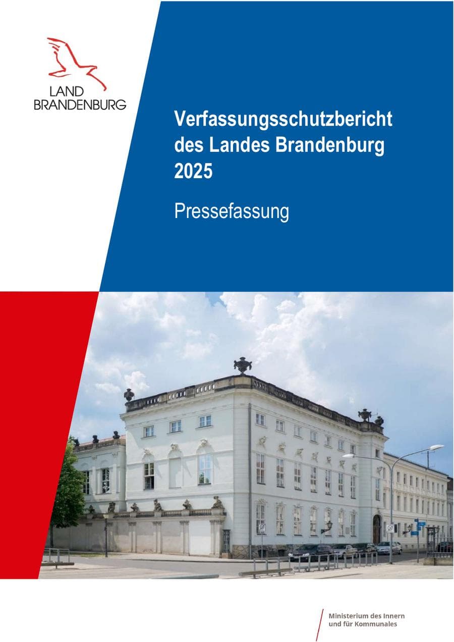 Seite 1 des Verfassungsschutzbericht 2025 Brandenburg