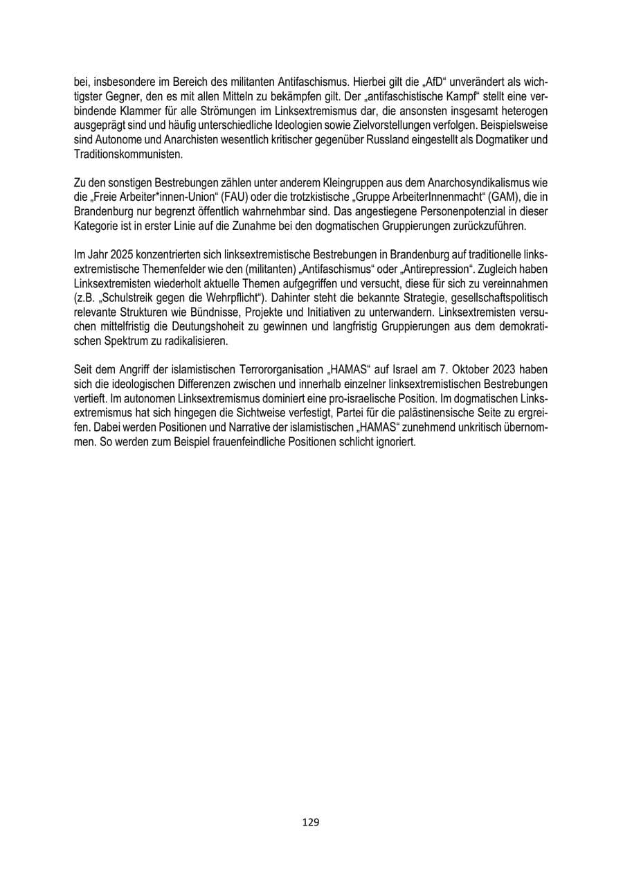Seite 129 des Verfassungsschutzbericht 2025 Brandenburg