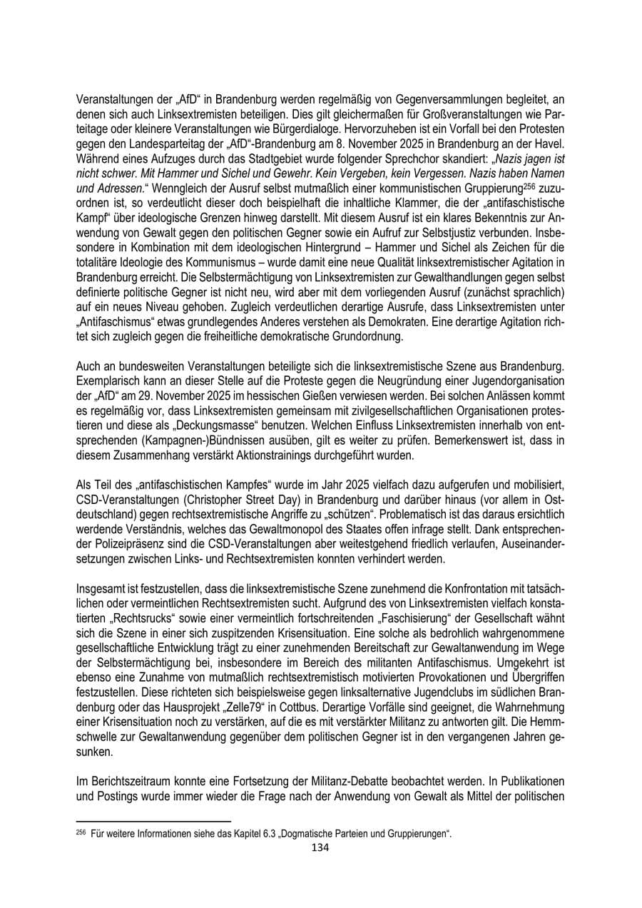 Seite 134 des Verfassungsschutzbericht 2025 Brandenburg