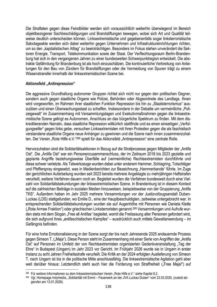 Seite 138 des Verfassungsschutzbericht 2025 Brandenburg