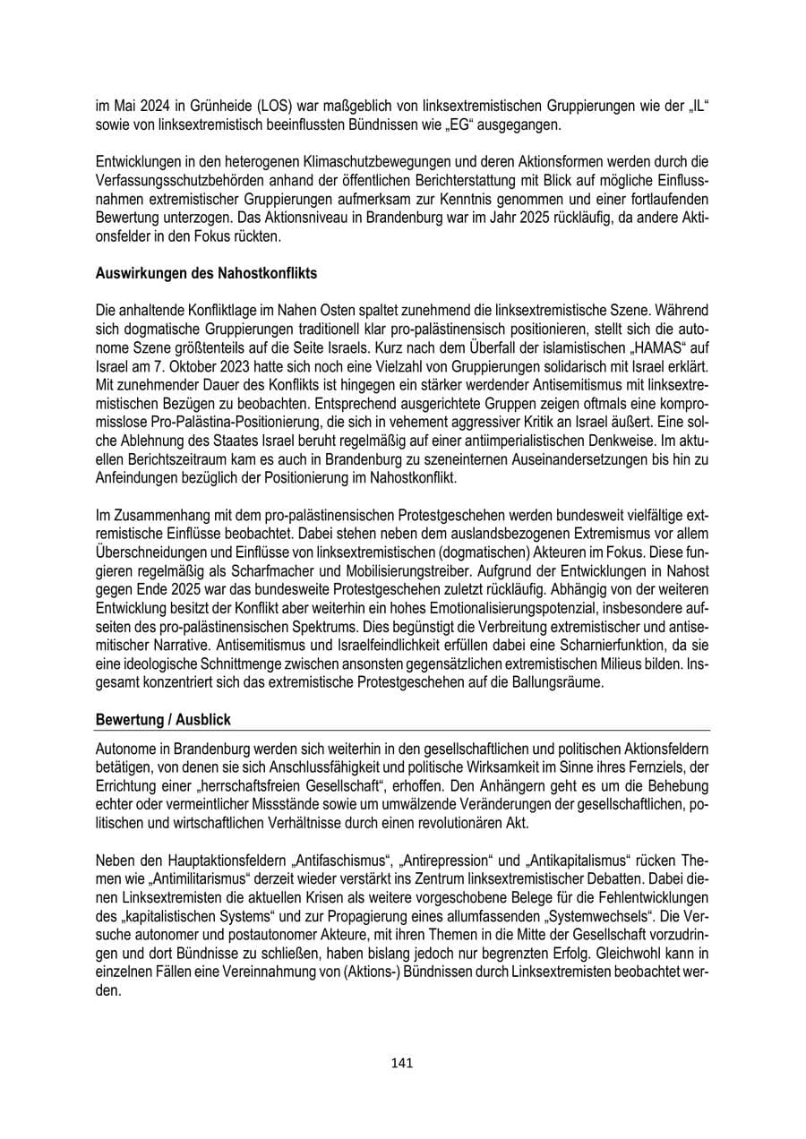 Seite 141 des Verfassungsschutzbericht 2025 Brandenburg