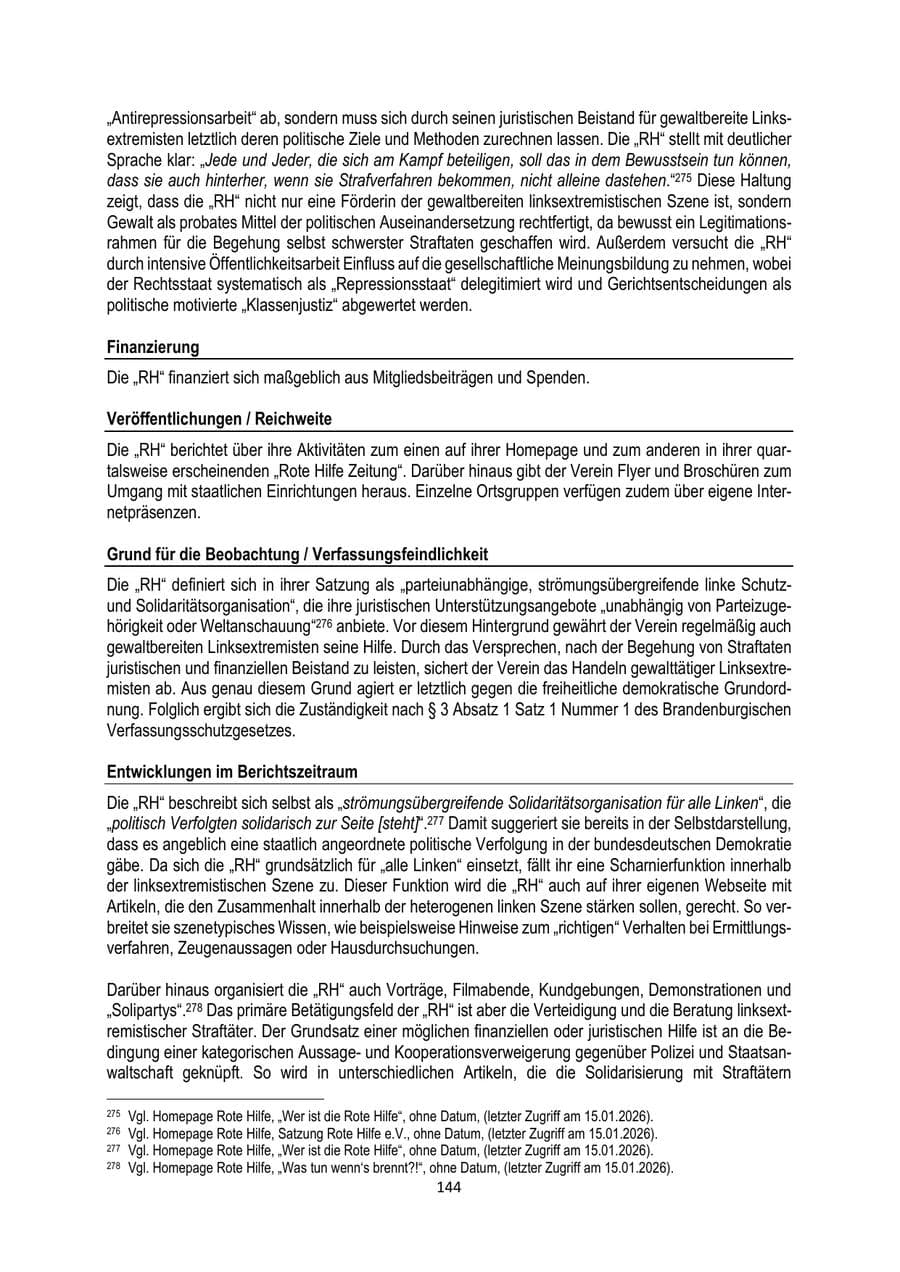 Seite 144 des Verfassungsschutzbericht 2025 Brandenburg