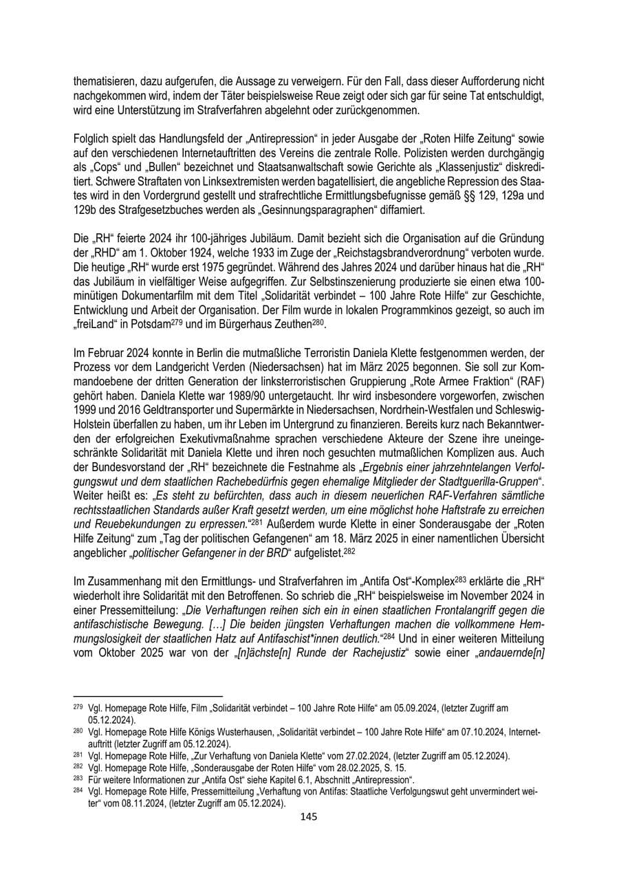 Seite 145 des Verfassungsschutzbericht 2025 Brandenburg