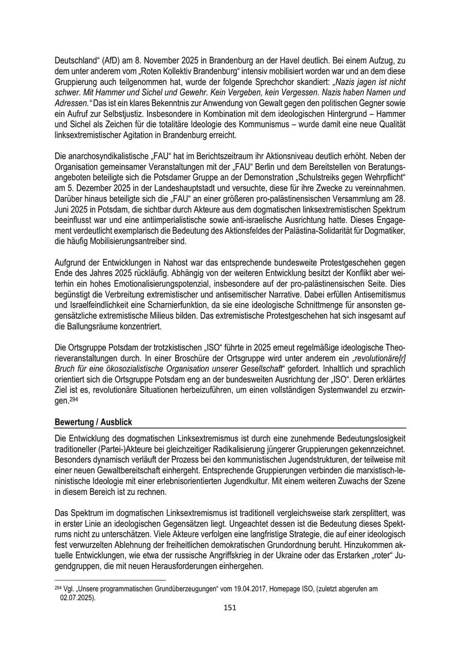 Seite 151 des Verfassungsschutzbericht 2025 Brandenburg