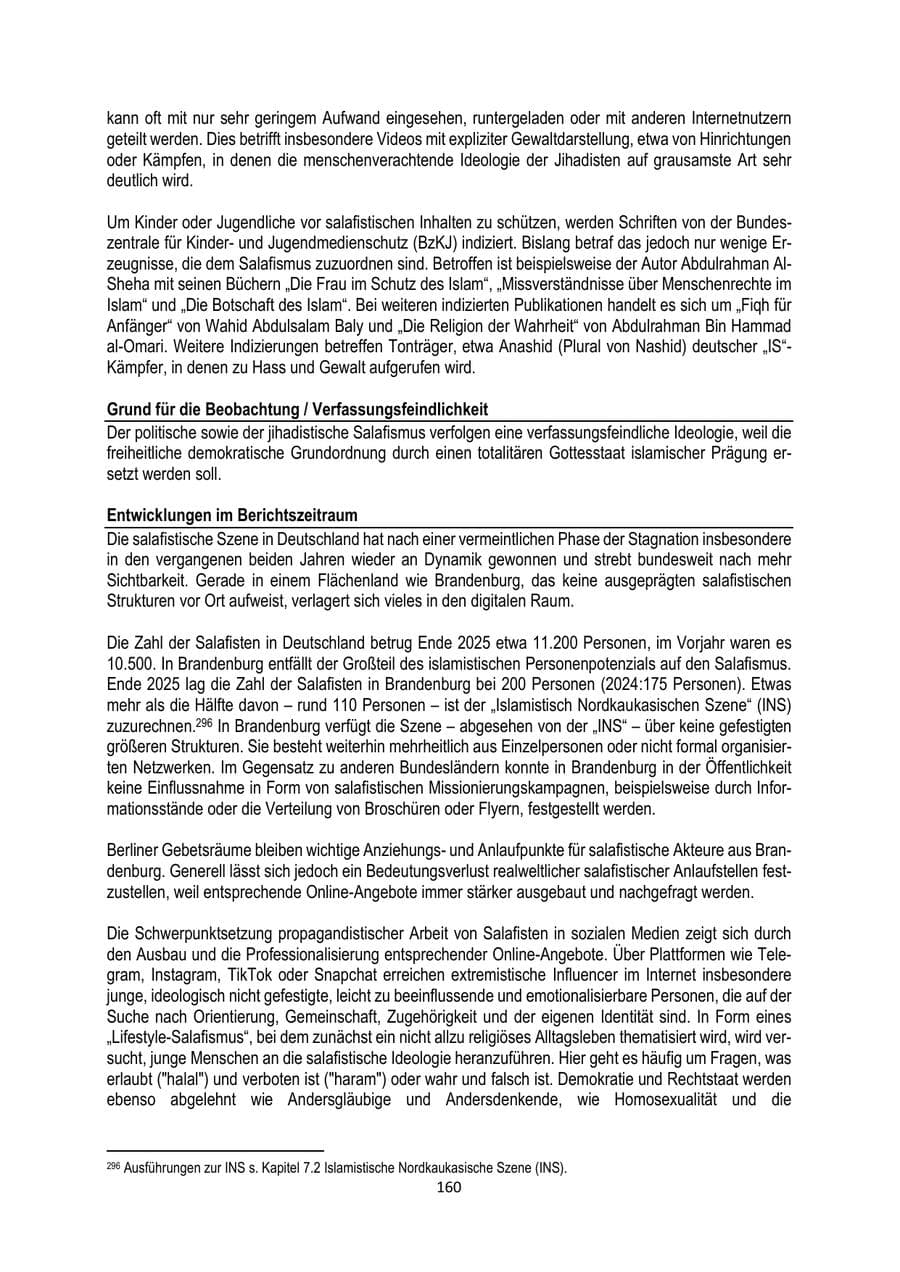 Seite 160 des Verfassungsschutzbericht 2025 Brandenburg
