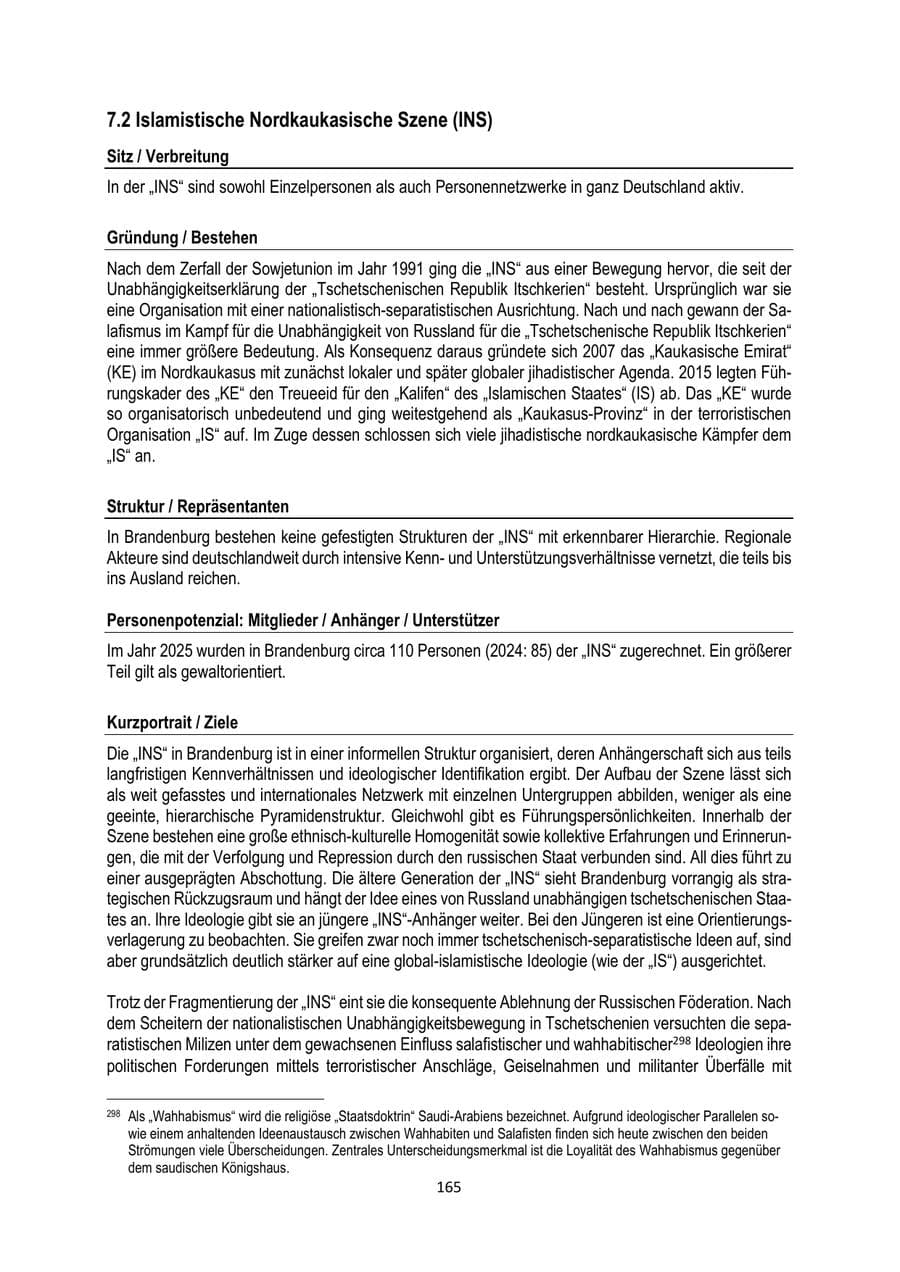 Seite 165 des Verfassungsschutzbericht 2025 Brandenburg