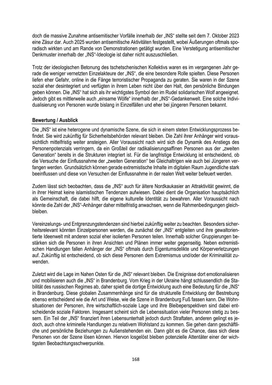 Seite 168 des Verfassungsschutzbericht 2025 Brandenburg