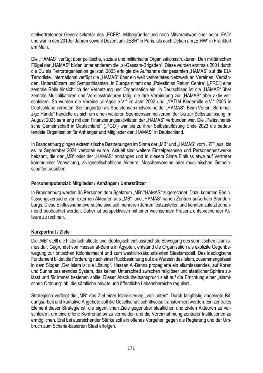 Seite 171 des Verfassungsschutzbericht 2025 Brandenburg