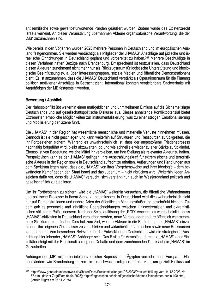 Seite 174 des Verfassungsschutzbericht 2025 Brandenburg
