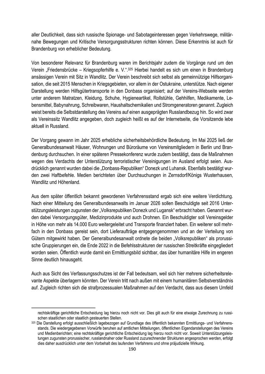 Seite 190 des Verfassungsschutzbericht 2025 Brandenburg