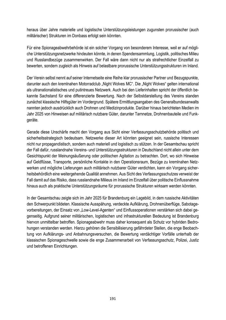 Seite 191 des Verfassungsschutzbericht 2025 Brandenburg