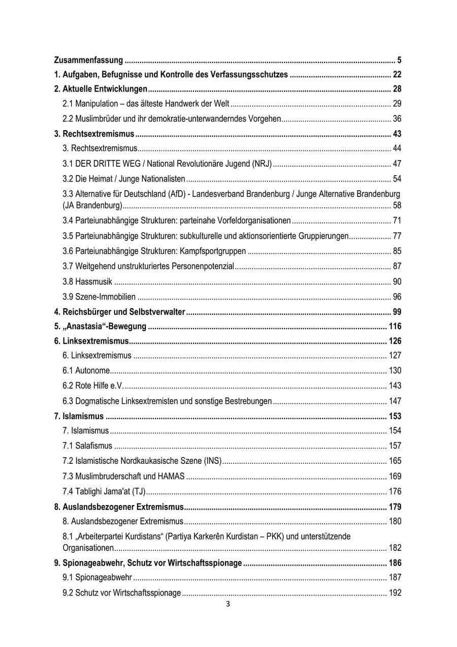 Seite 3 des Verfassungsschutzbericht 2025 Brandenburg
