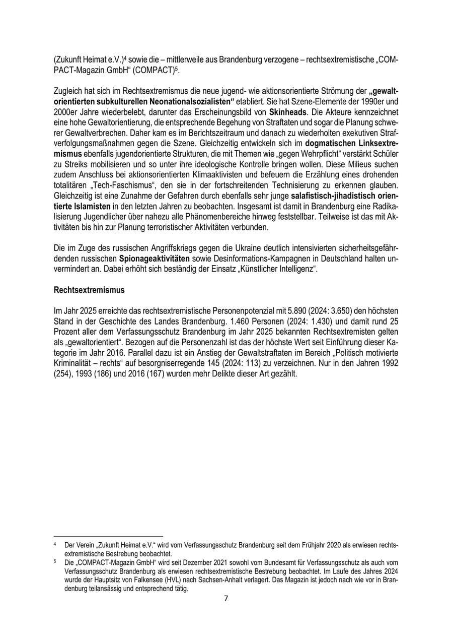Seite 7 des Verfassungsschutzbericht 2025 Brandenburg