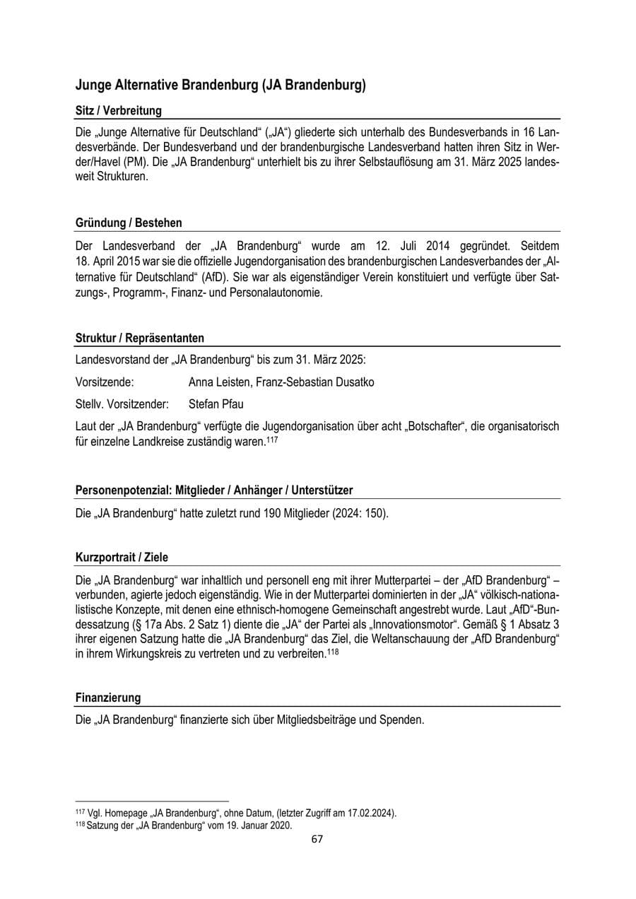 Seite 67 des Verfassungsschutzbericht 2025 Brandenburg
