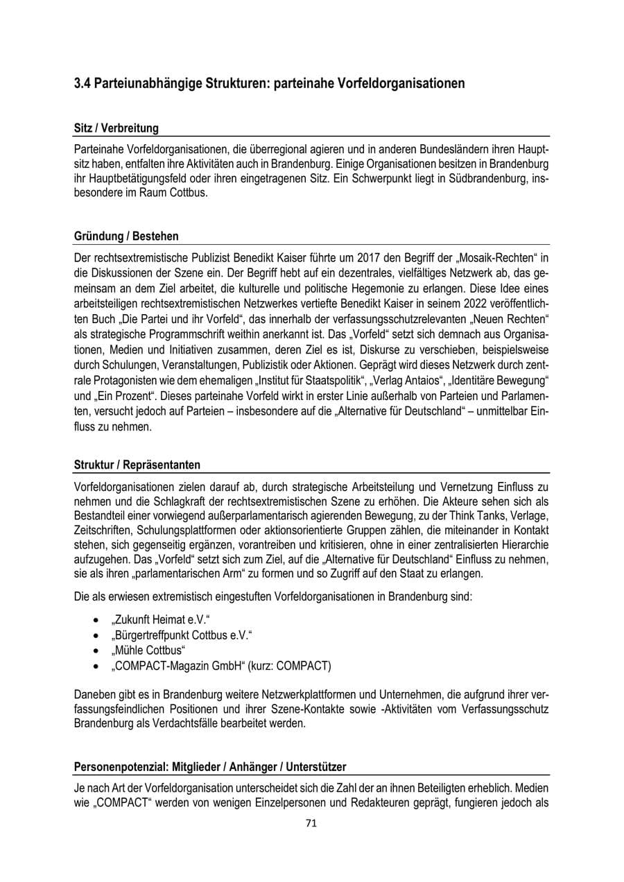 Seite 71 des Verfassungsschutzbericht 2025 Brandenburg