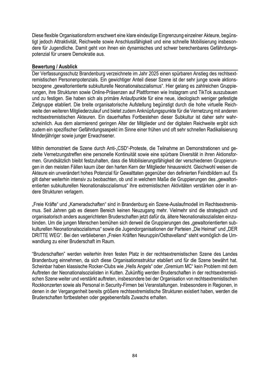 Seite 84 des Verfassungsschutzbericht 2025 Brandenburg