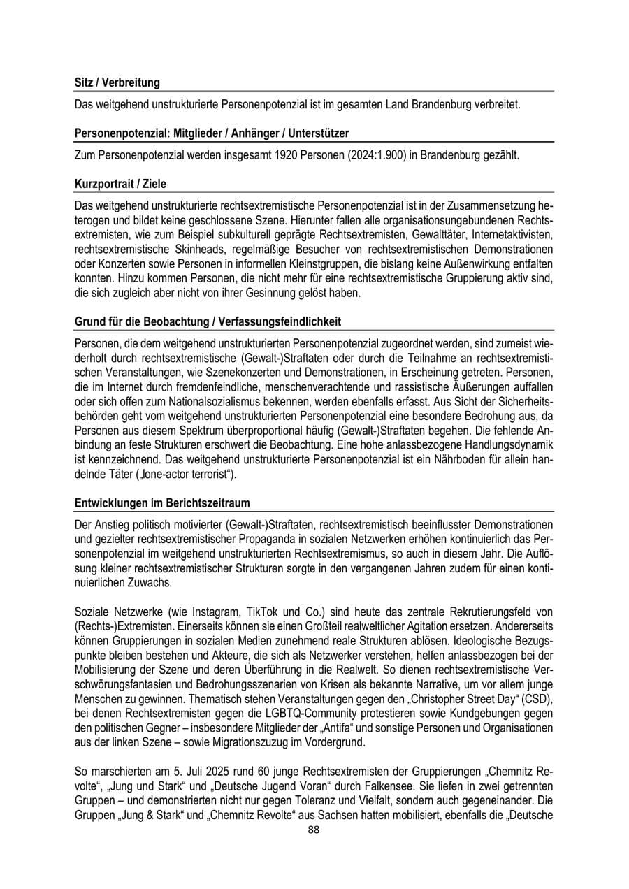 Seite 88 des Verfassungsschutzbericht 2025 Brandenburg
