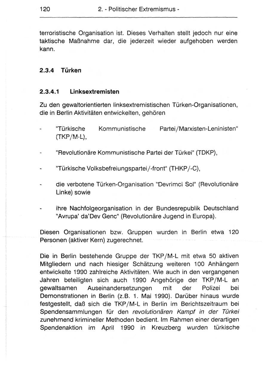 Seite 122 des Verfassungsschutzbericht 1990 Berlin