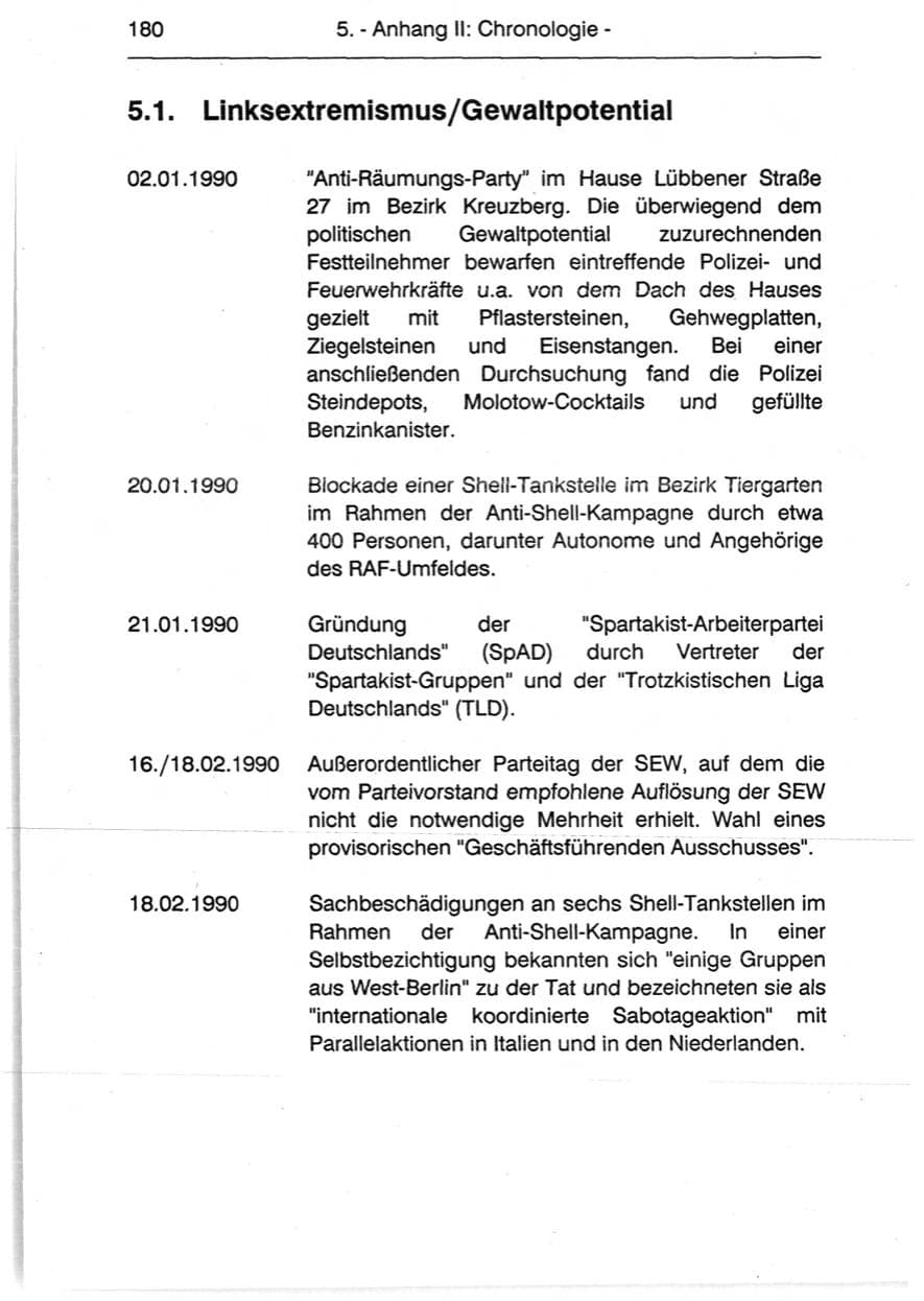 Seite 182 des Verfassungsschutzbericht 1990 Berlin