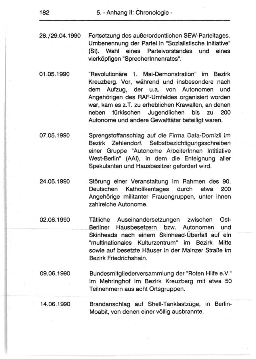 Seite 184 des Verfassungsschutzbericht 1990 Berlin