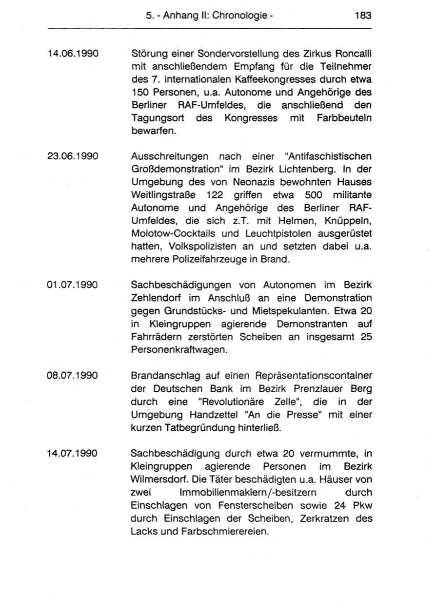 Seite 185 des Verfassungsschutzbericht 1990 Berlin