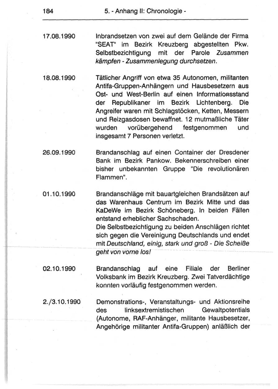 Seite 186 des Verfassungsschutzbericht 1990 Berlin
