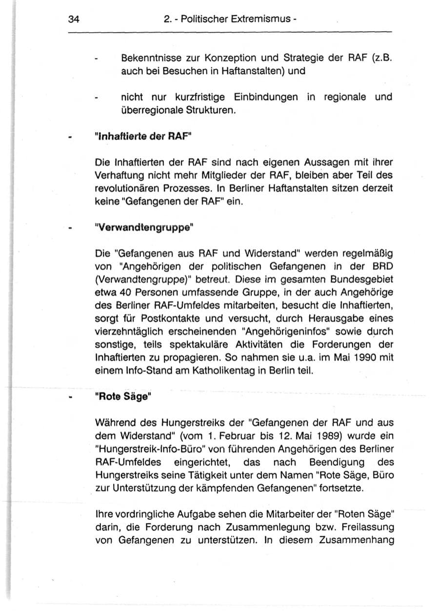 Seite 36 des Verfassungsschutzbericht 1990 Berlin