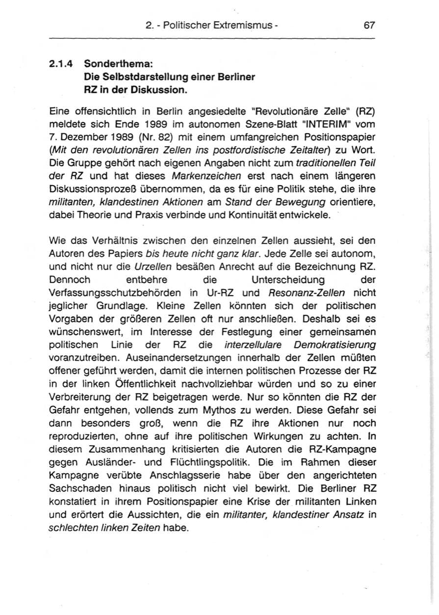 Seite 69 des Verfassungsschutzbericht 1990 Berlin