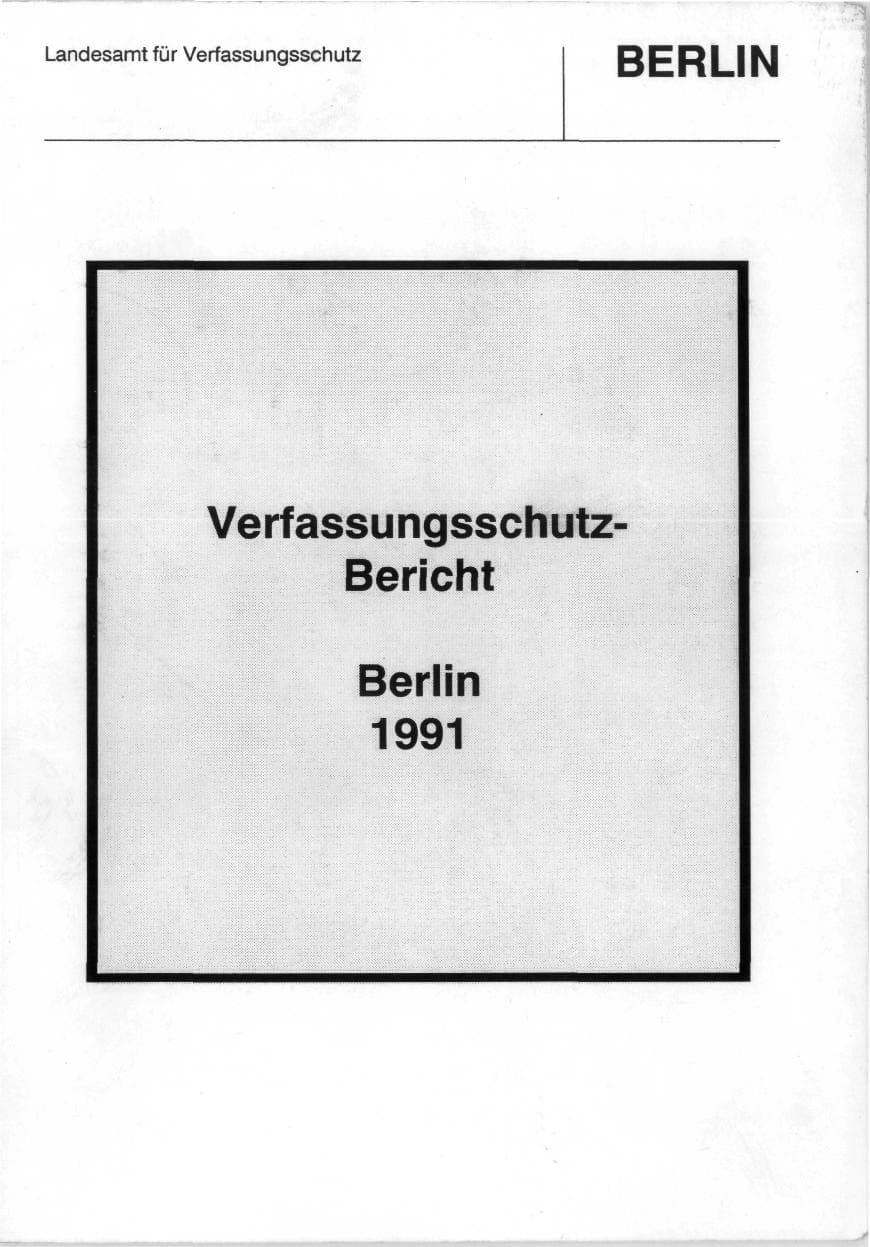 Seite 1 des Verfassungsschutzbericht 1991 Berlin