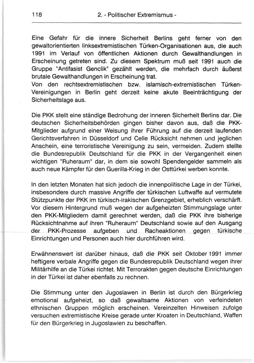 Seite 120 des Verfassungsschutzbericht 1991 Berlin