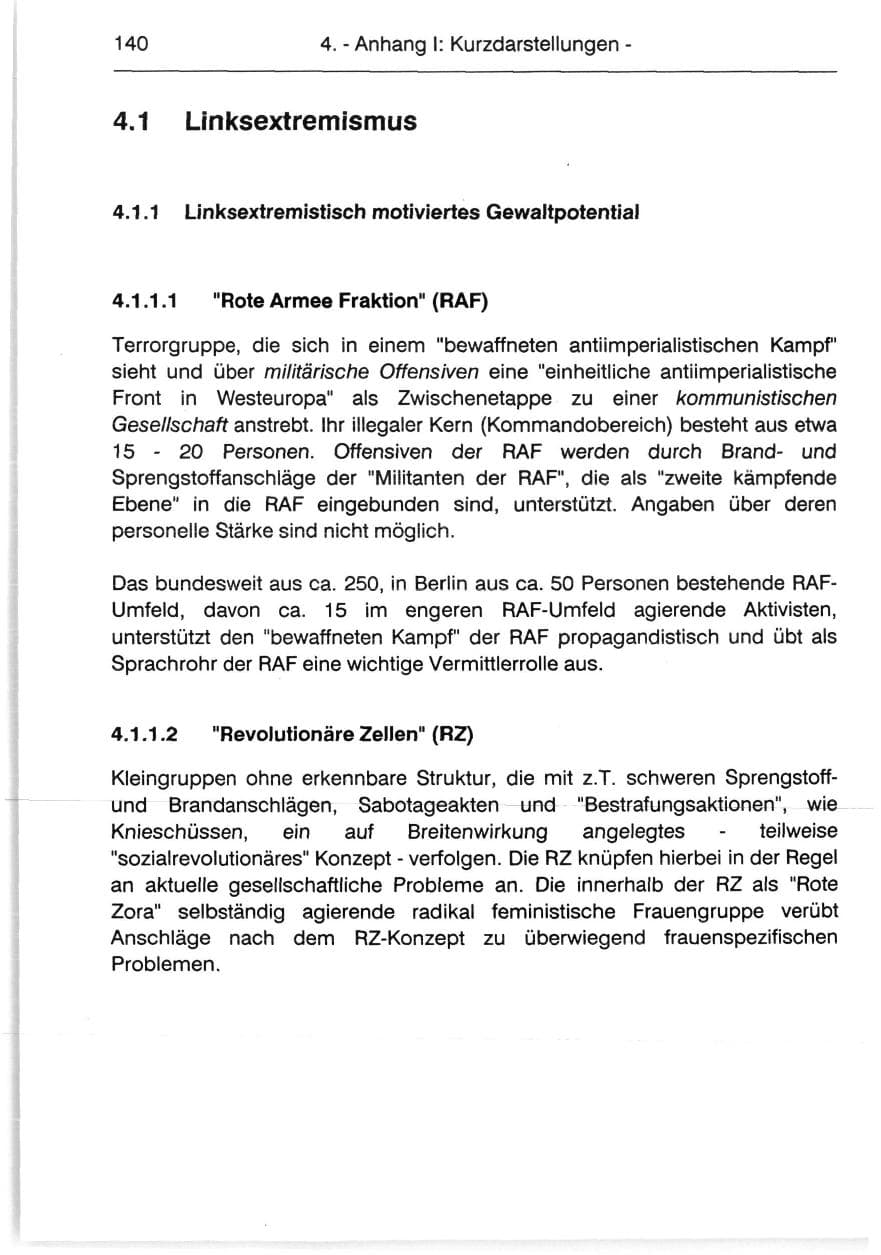 Seite 142 des Verfassungsschutzbericht 1991 Berlin
