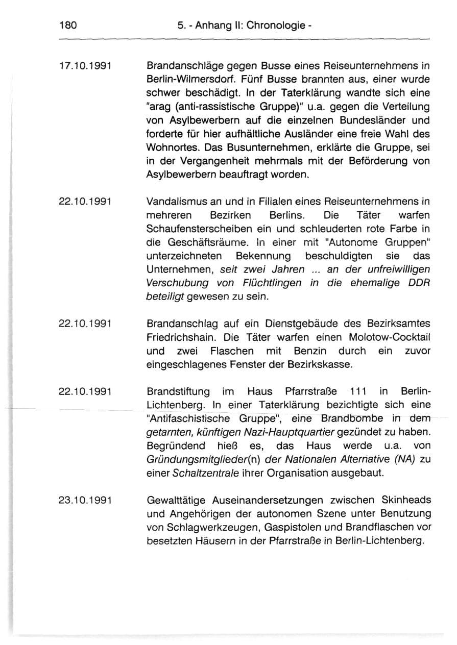 Seite 182 des Verfassungsschutzbericht 1991 Berlin