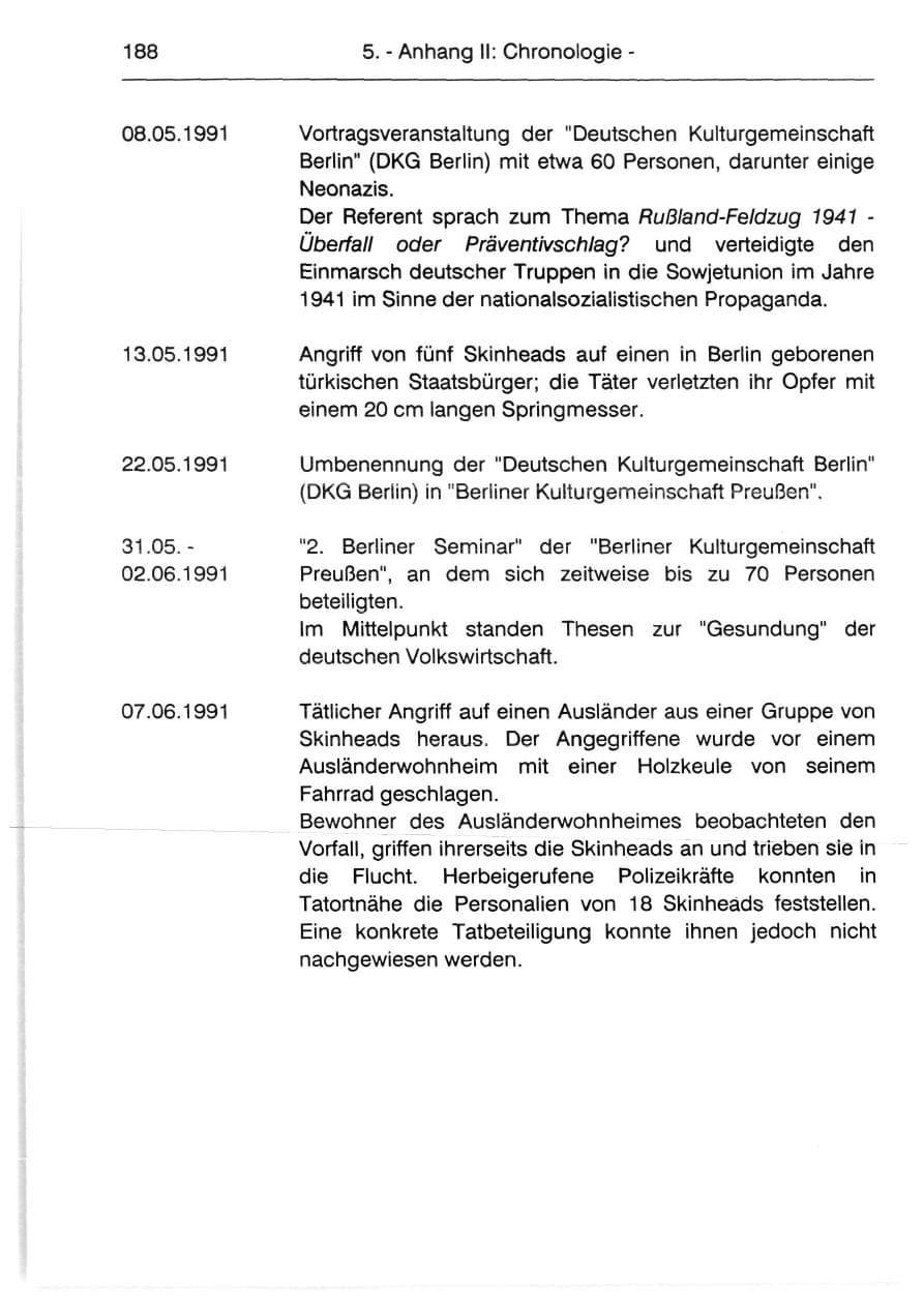 Seite 190 des Verfassungsschutzbericht 1991 Berlin