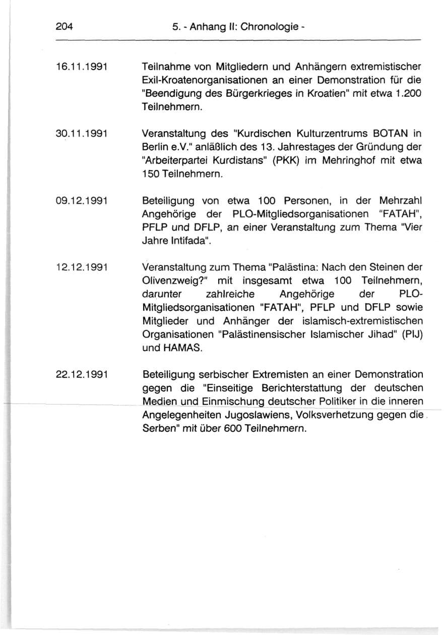 Seite 206 des Verfassungsschutzbericht 1991 Berlin