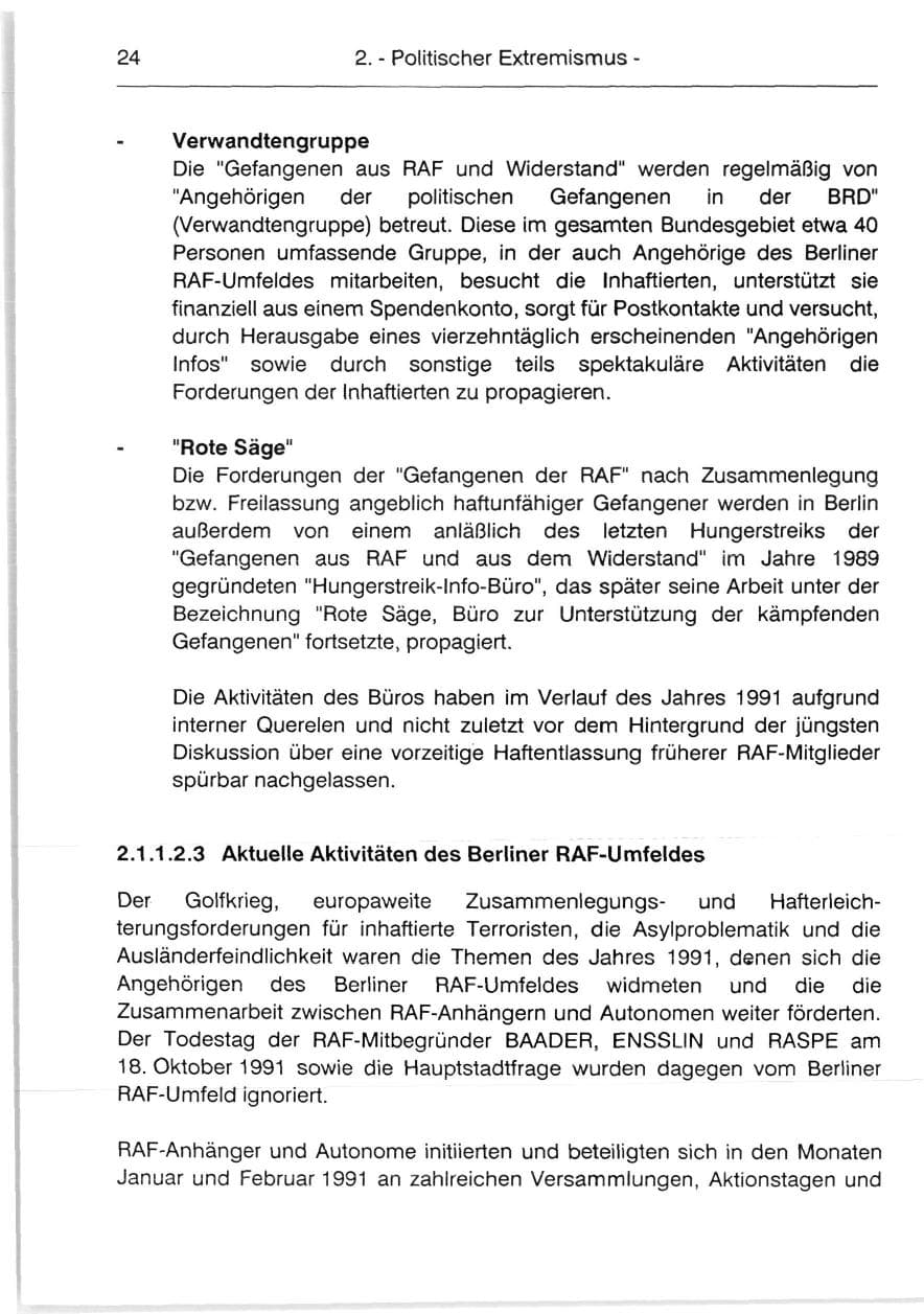 Seite 26 des Verfassungsschutzbericht 1991 Berlin