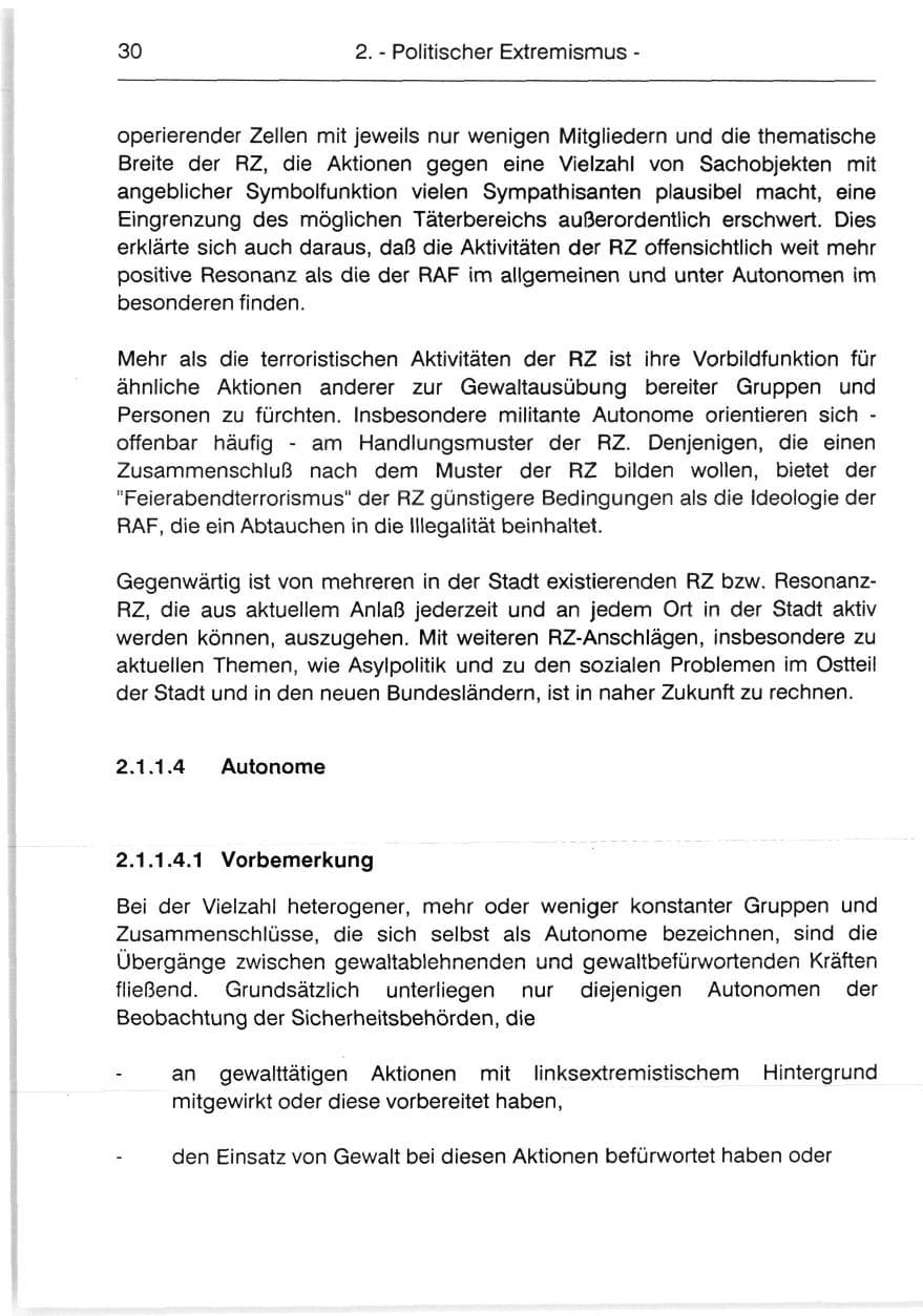 Seite 32 des Verfassungsschutzbericht 1991 Berlin