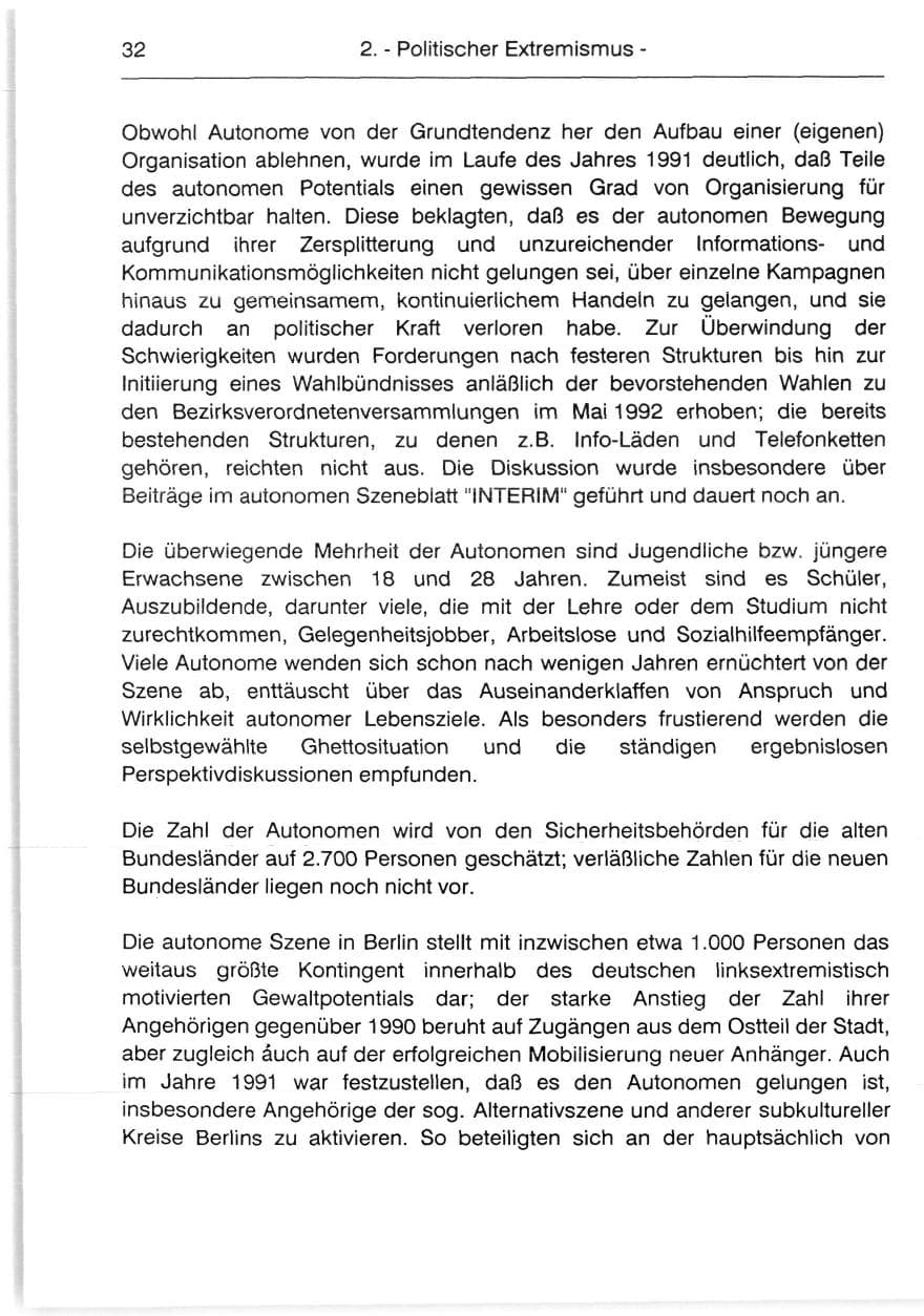 Seite 34 des Verfassungsschutzbericht 1991 Berlin