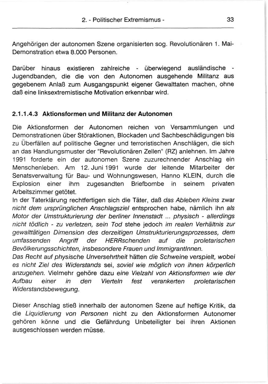 Seite 35 des Verfassungsschutzbericht 1991 Berlin