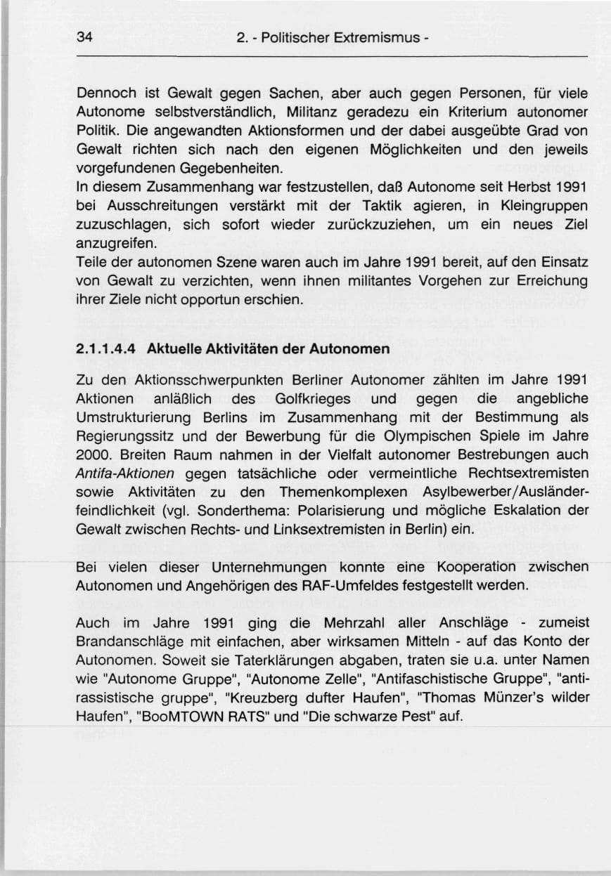 Seite 36 des Verfassungsschutzbericht 1991 Berlin