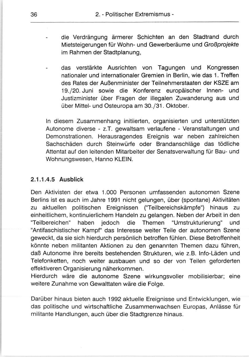 Seite 38 des Verfassungsschutzbericht 1991 Berlin
