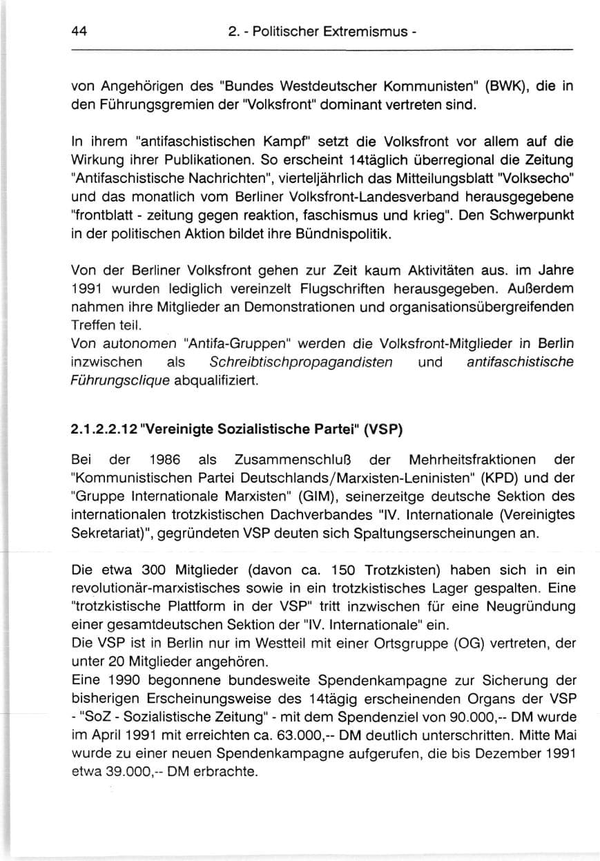 Seite 46 des Verfassungsschutzbericht 1991 Berlin
