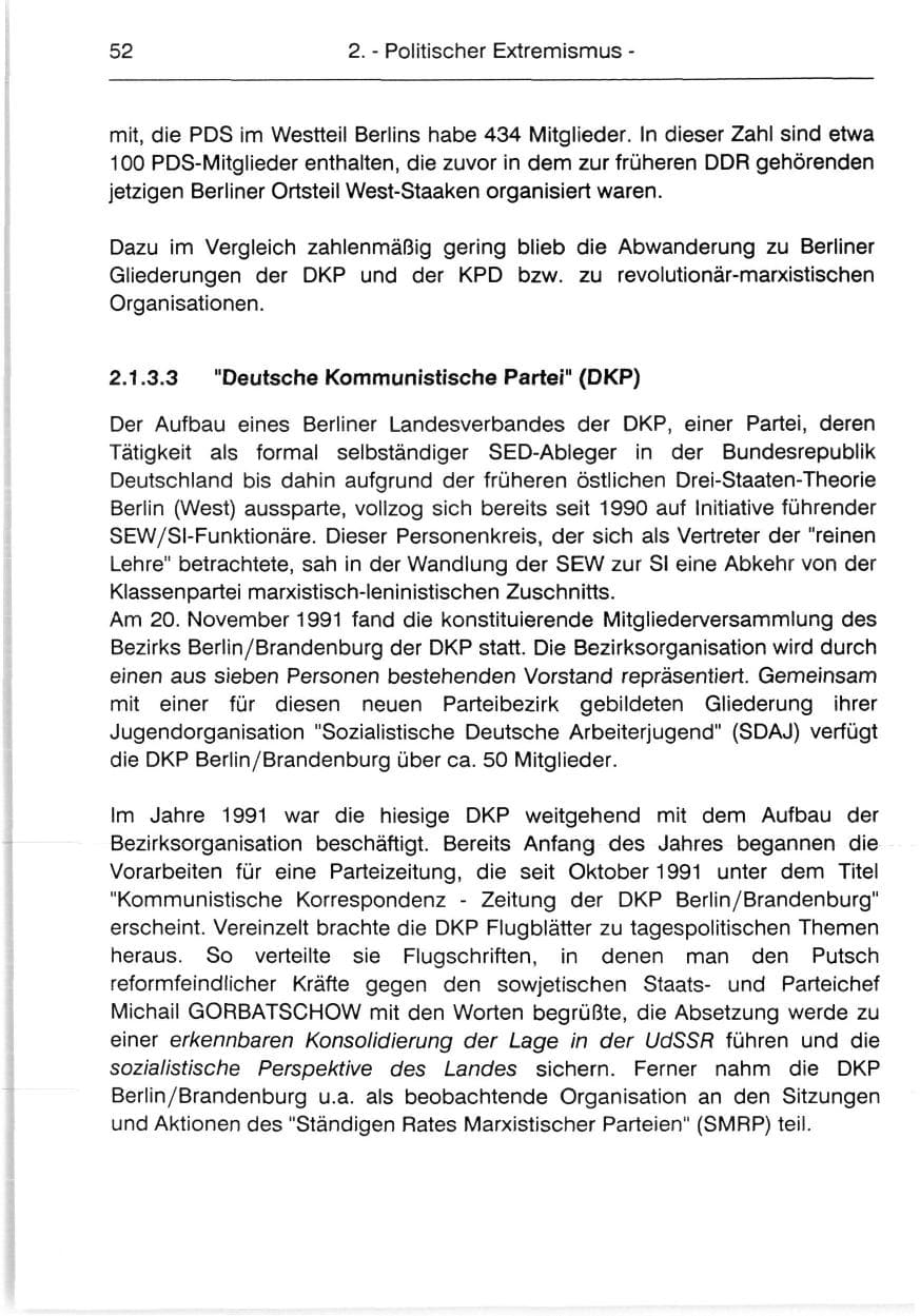 Seite 54 des Verfassungsschutzbericht 1991 Berlin